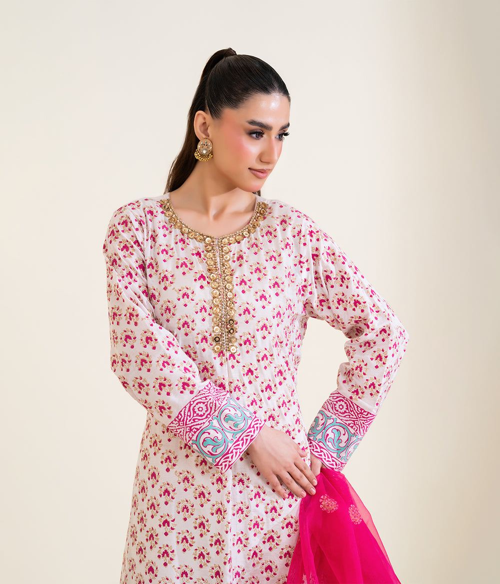 Print Raw Silk Suit