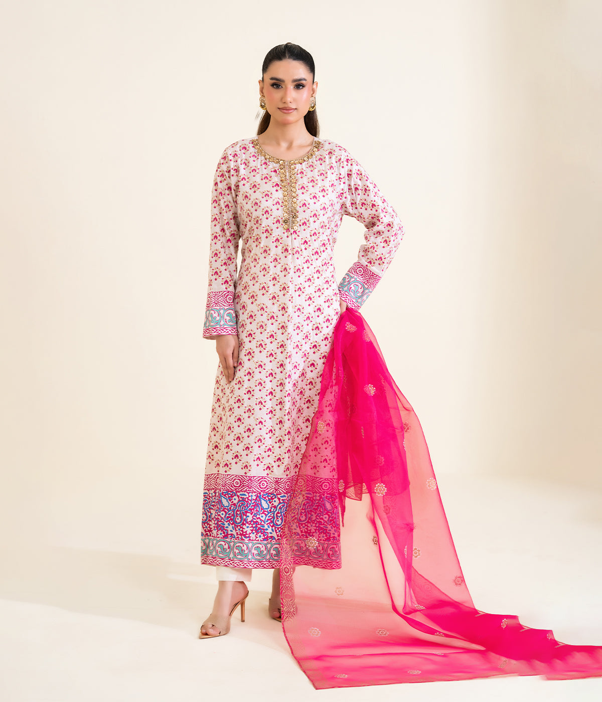 Print Raw Silk Suit